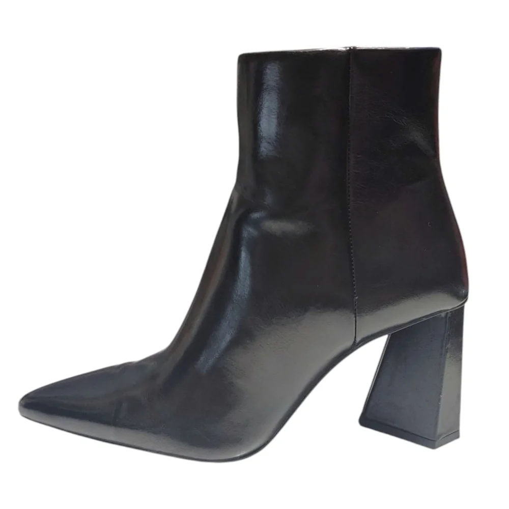 Zara Faux Leather Pointed Toe Geometric Heel Zipper Ankle Booties Womens Size 37 - Picture 1 of 9